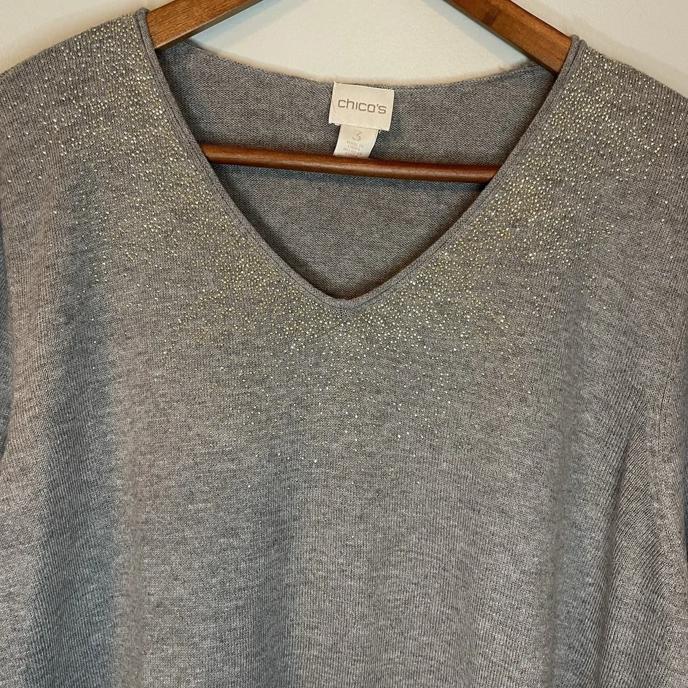 NWT Chico's Shimmer Jordan Pullover Sz 3 (XL) Silver Gold‎ Holiday Silk Blend